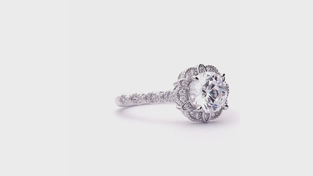 Halo Flower CZ Ring in Sterling Silver, 3 of 13