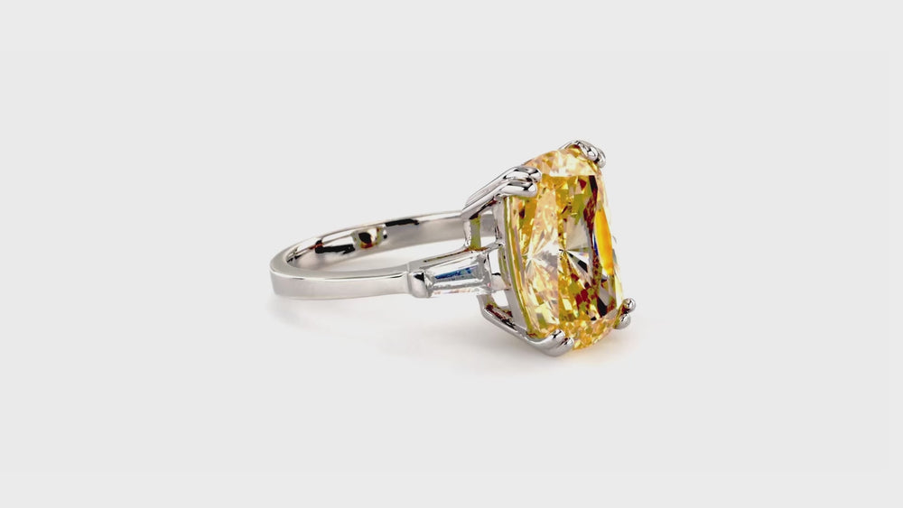 3-Stone Canary Yellow Cushion CZ Ring in Sterling Silver 9ct, 3 of 10