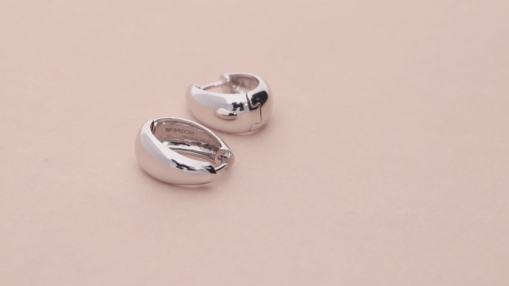 Oval Dome Medium Huggie Earrings in Sterling Silver 0.63 inch