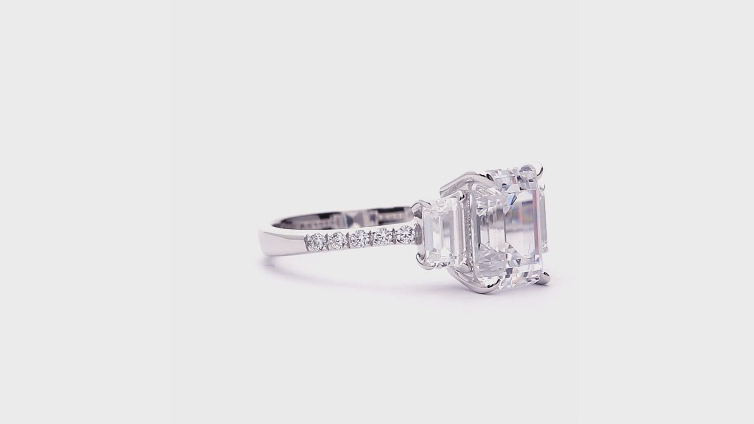 3-Stone 2.1ct Emerald Cut CZ Ring in Sterling Silver, 4 of 9