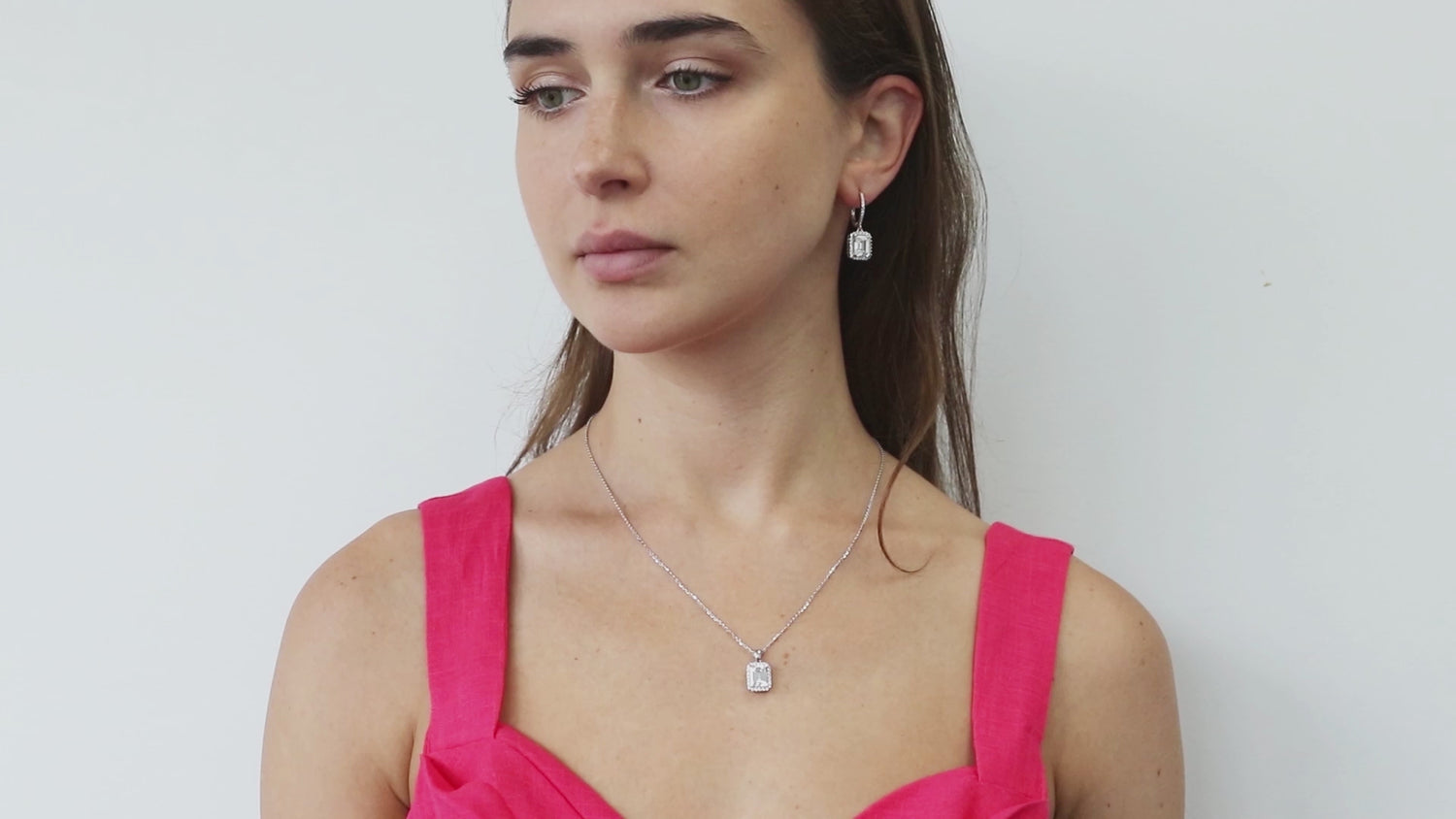 Halo Emerald Cut CZ Leverback Earrings in Sterling Silver, 3 of 7