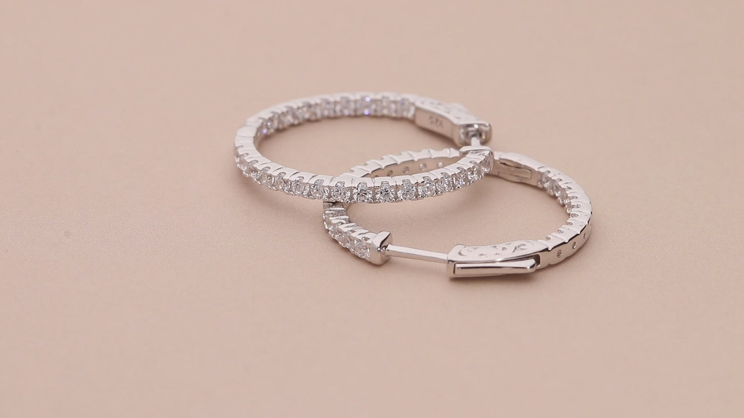 CZ Small Inside-Out Hoop Earrings in Sterling Silver 1 inch, 2 Pairs, 3 of 9