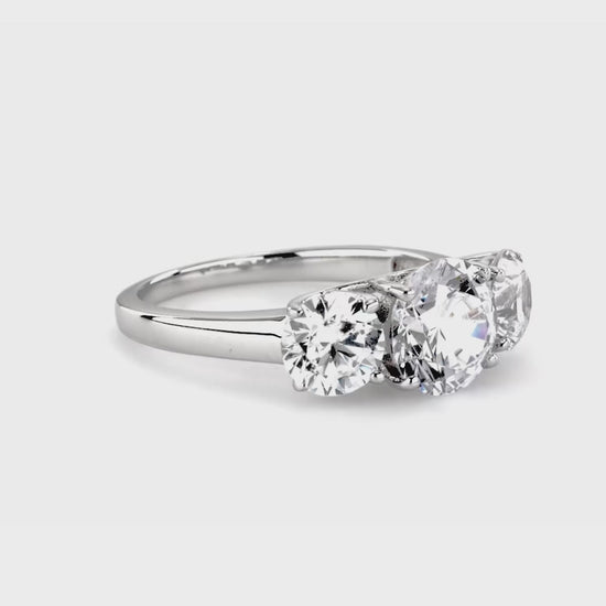 Video Contains 3-Stone Round CZ Ring in Sterling Silver. Style Number R261