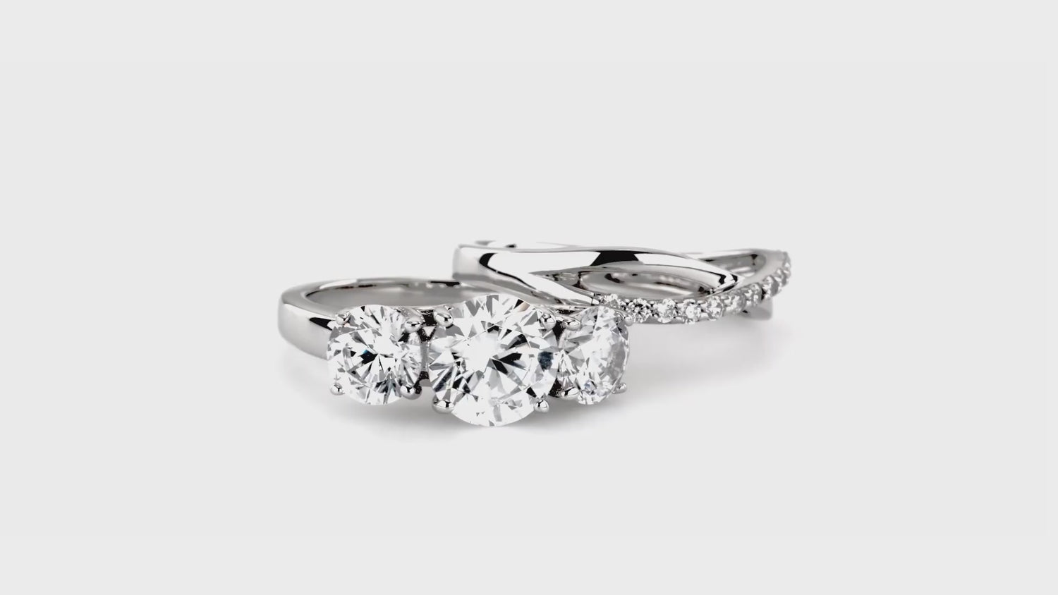 3-Stone Infinity Criss Cross 2ct CZ Ring Set in Sterling Silver, 8 of 18