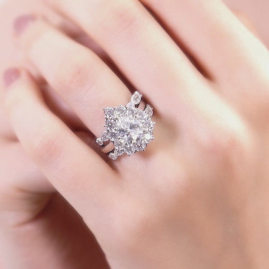 Video Contains Halo Pear CZ Ring Set in Sterling Silver. Style Number VR477-02