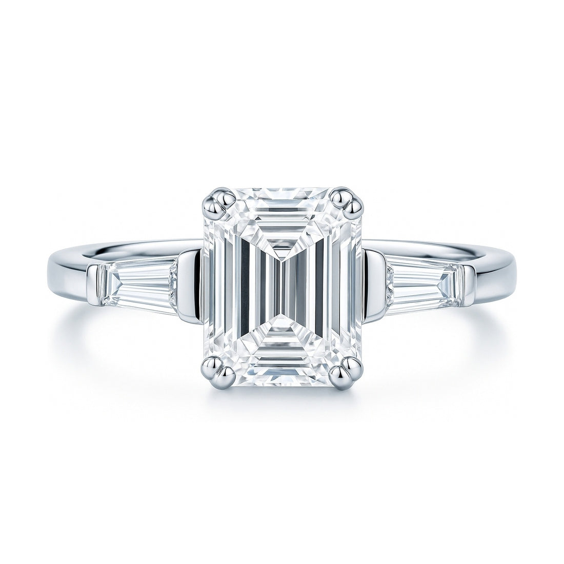 3-Stone 2.1ct Emerald Cut CZ Ring in Sterling Silver