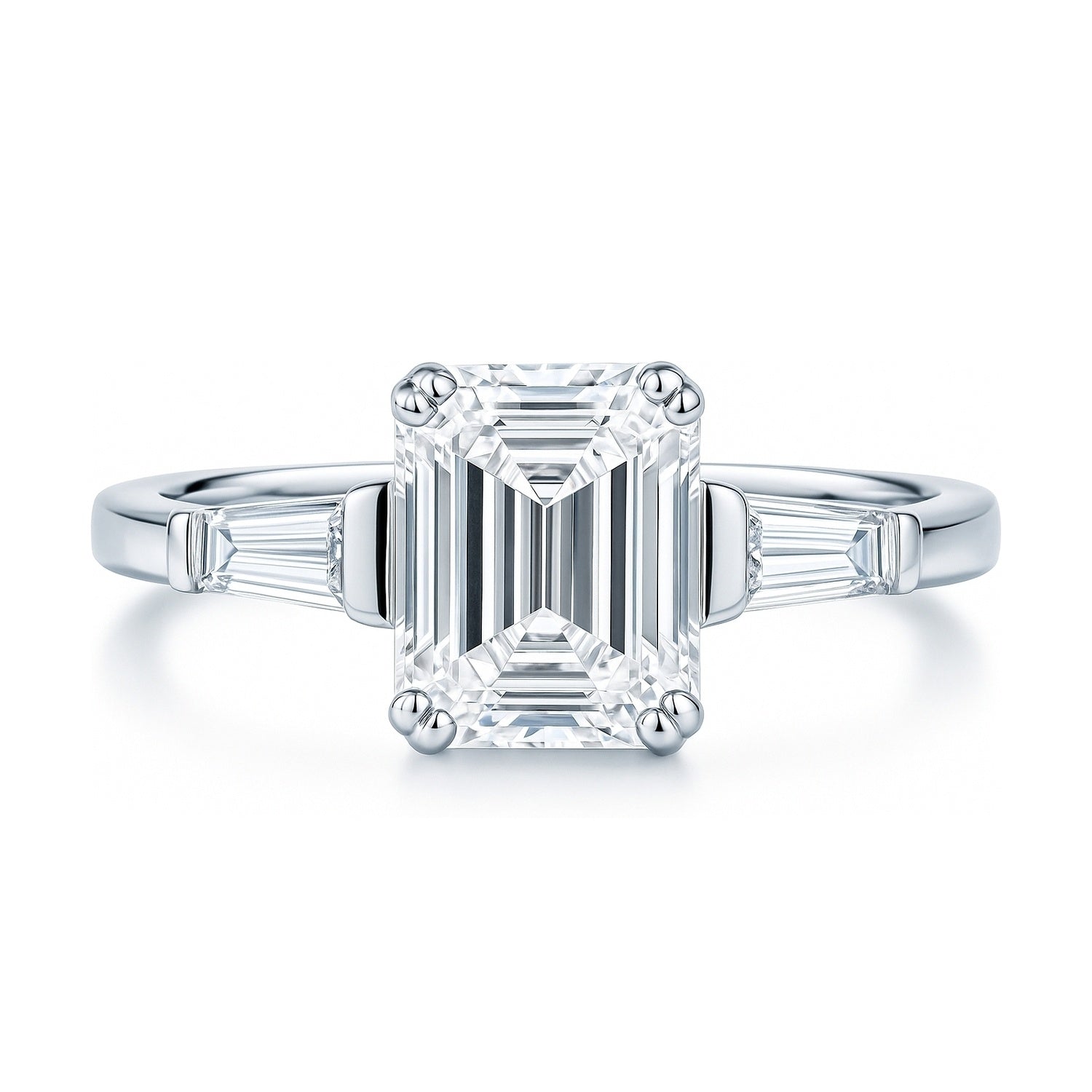 3-Stone 2.1ct Emerald Cut CZ Ring in Sterling Silver, 1 of 17