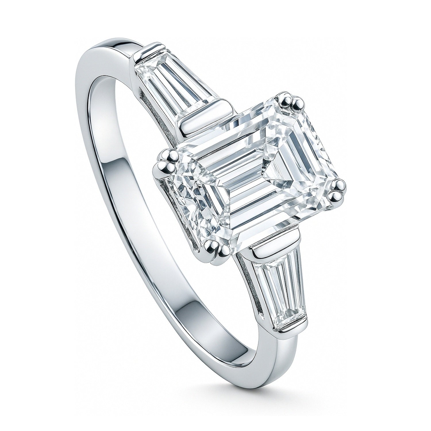 3-Stone 2.1ct Emerald Cut CZ Ring in Sterling Silver