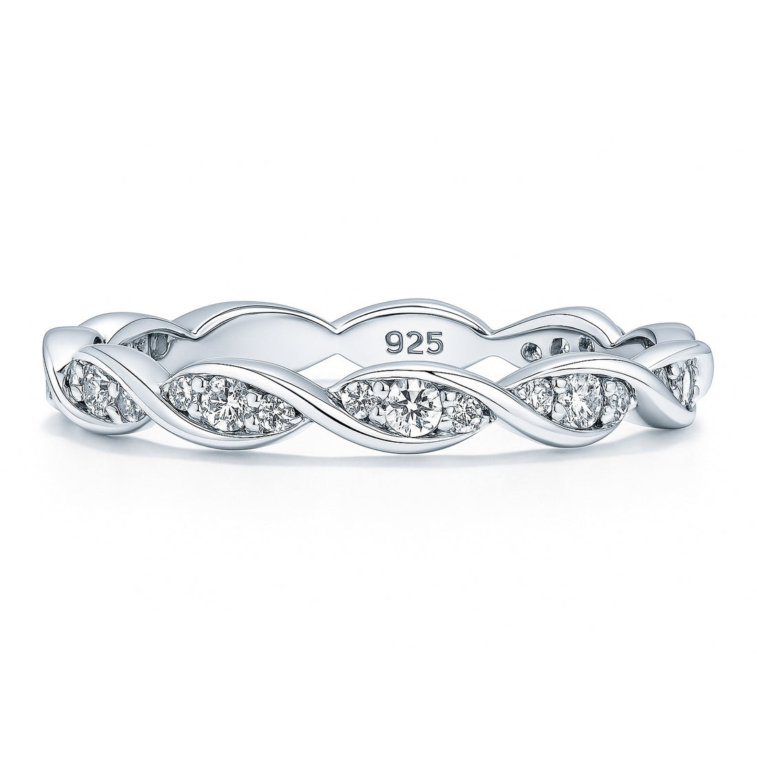 Woven Pave CZ Eternity Ring in Sterling Silver