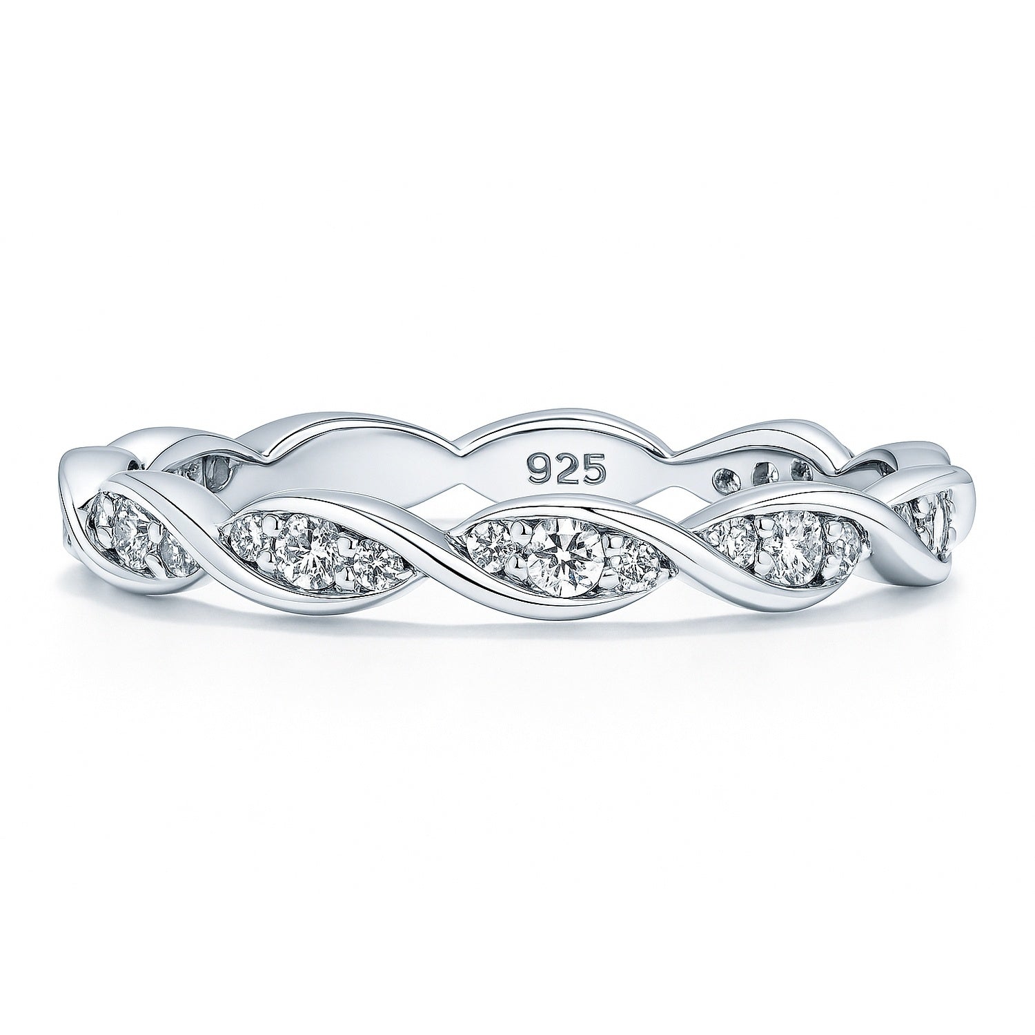 Woven Pave CZ Eternity Ring in Sterling Silver