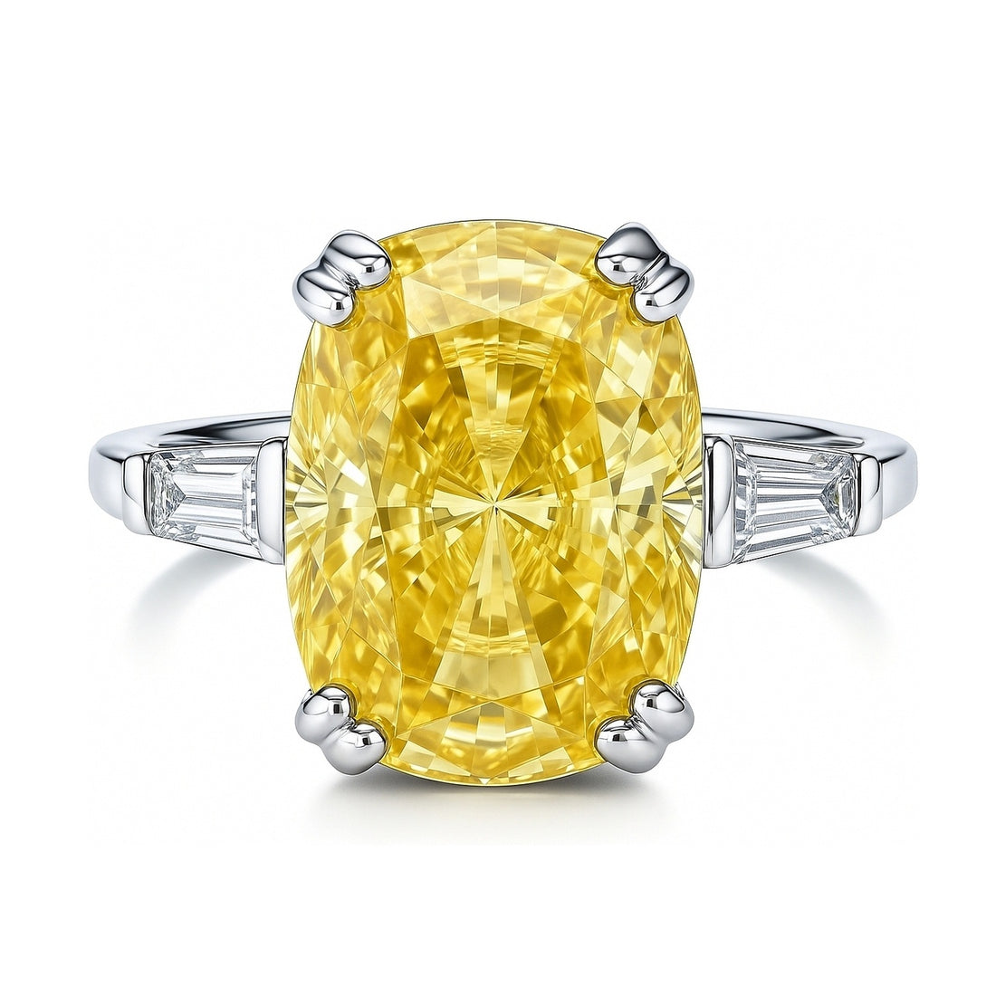 3-Stone 9ct Canary Yellow Cushion CZ Ring in Sterling Silver