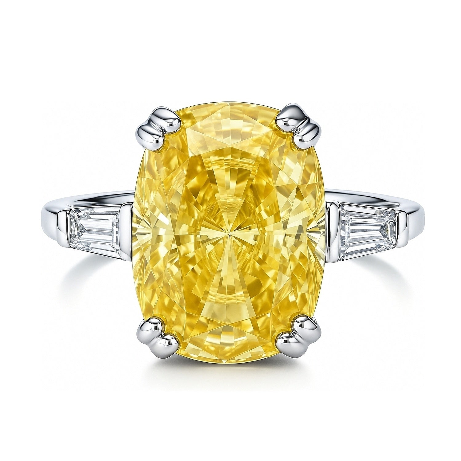 3-Stone 9ct Canary Yellow Cushion CZ Ring in Sterling Silver, 1 of 10