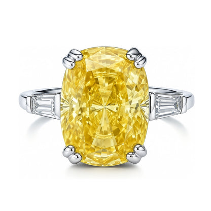3-Stone 9ct Canary Yellow Cushion CZ Ring in Sterling Silver