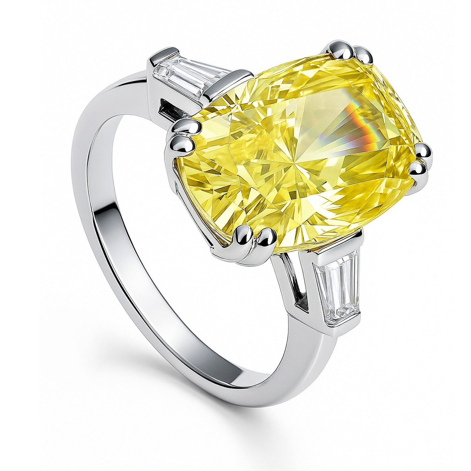 3-Stone 9ct Canary Yellow Cushion CZ Ring in Sterling Silver, 4 of 10