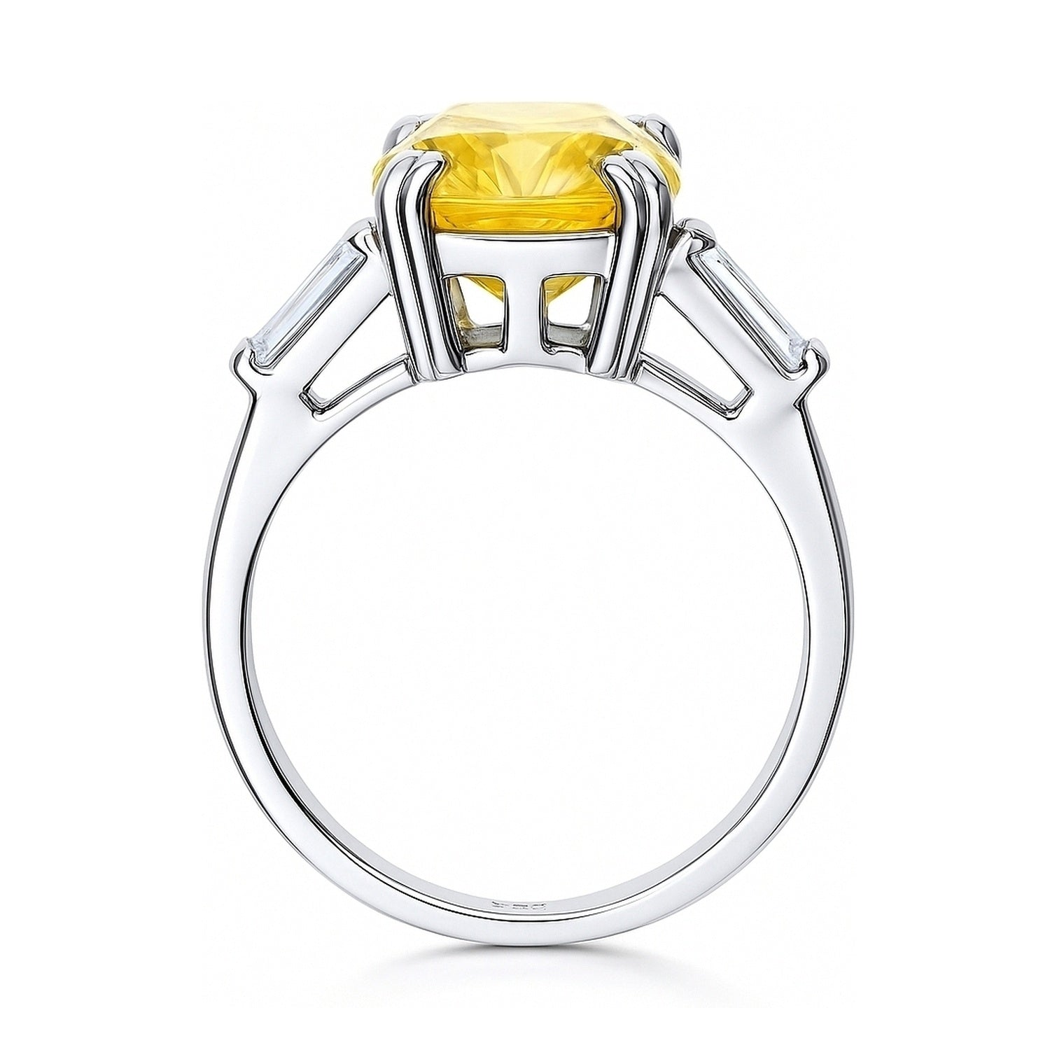 3-Stone 9ct Canary Yellow Cushion CZ Ring in Sterling Silver