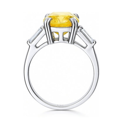 3-Stone 9ct Canary Yellow Cushion CZ Ring in Sterling Silver