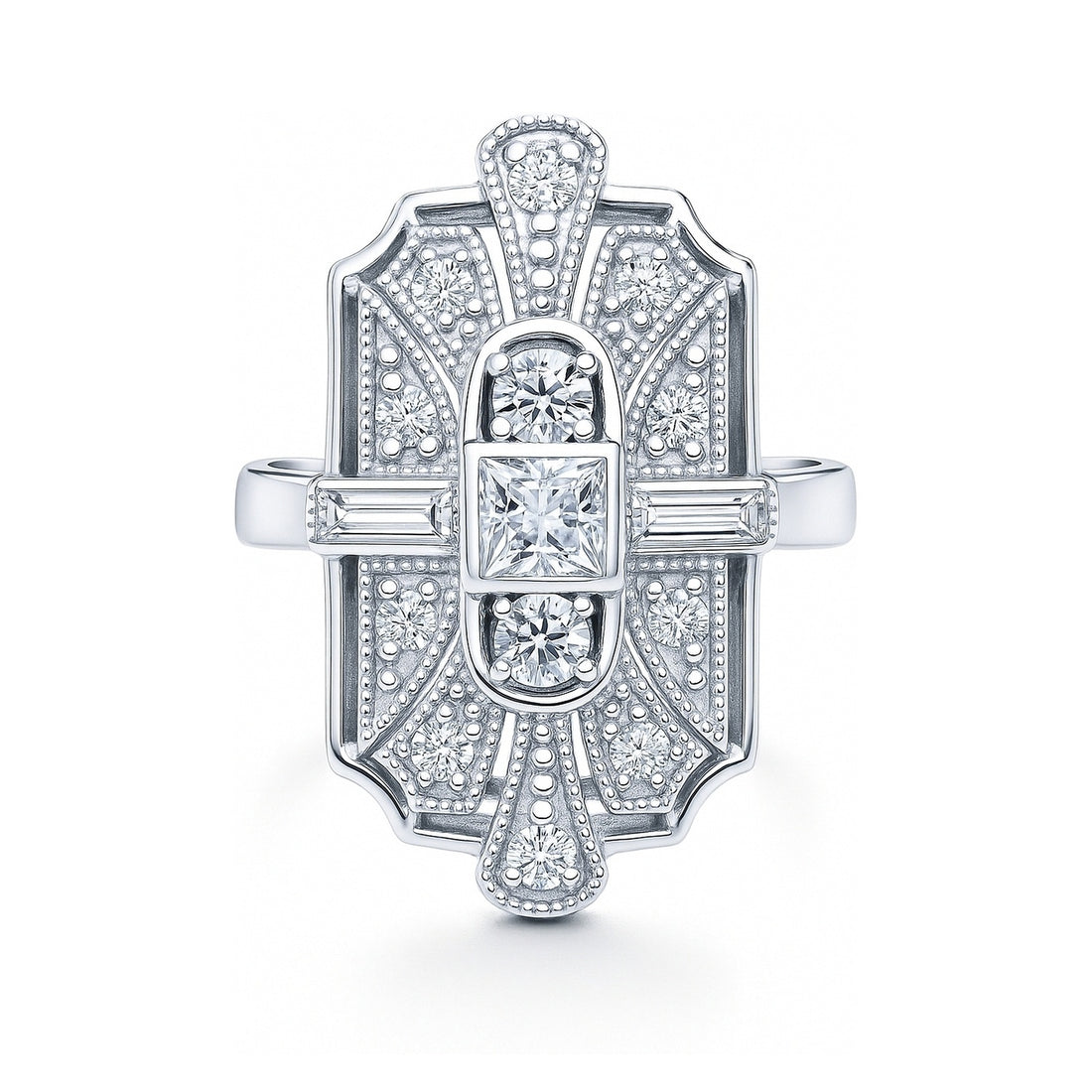 Art Deco Milgrain CZ Ring in Sterling Silver