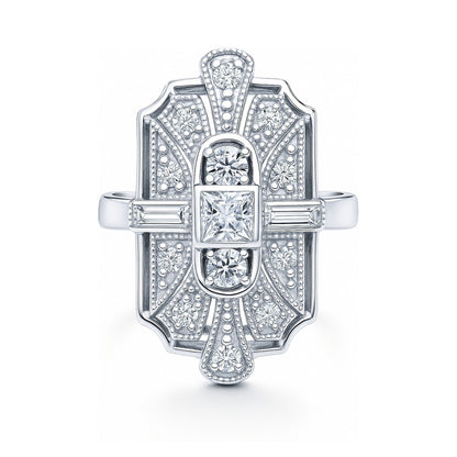 Art Deco Milgrain CZ Ring in Sterling Silver