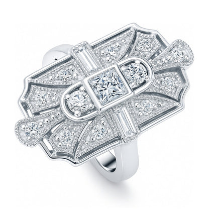 Art Deco Milgrain CZ Ring in Sterling Silver