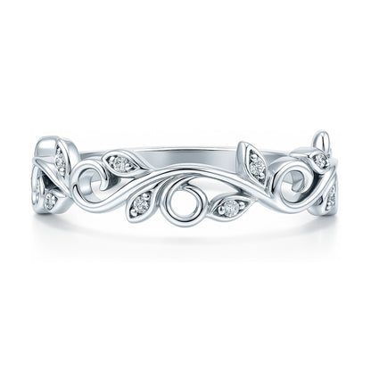 Leaf Filigree CZ Ring in Sterling Silver