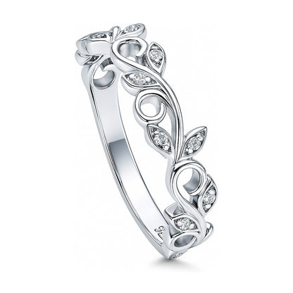 Leaf Filigree CZ Ring in Sterling Silver