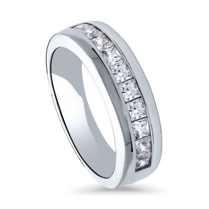 Channel Princess CZ Eternity Ring in Sterling Silver