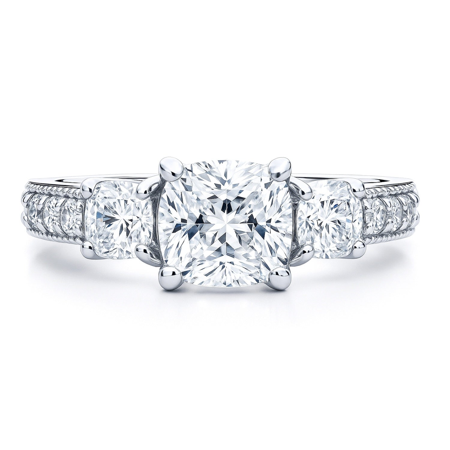 3-Stone 1.5ct Cushion CZ Ring in Sterling Silver