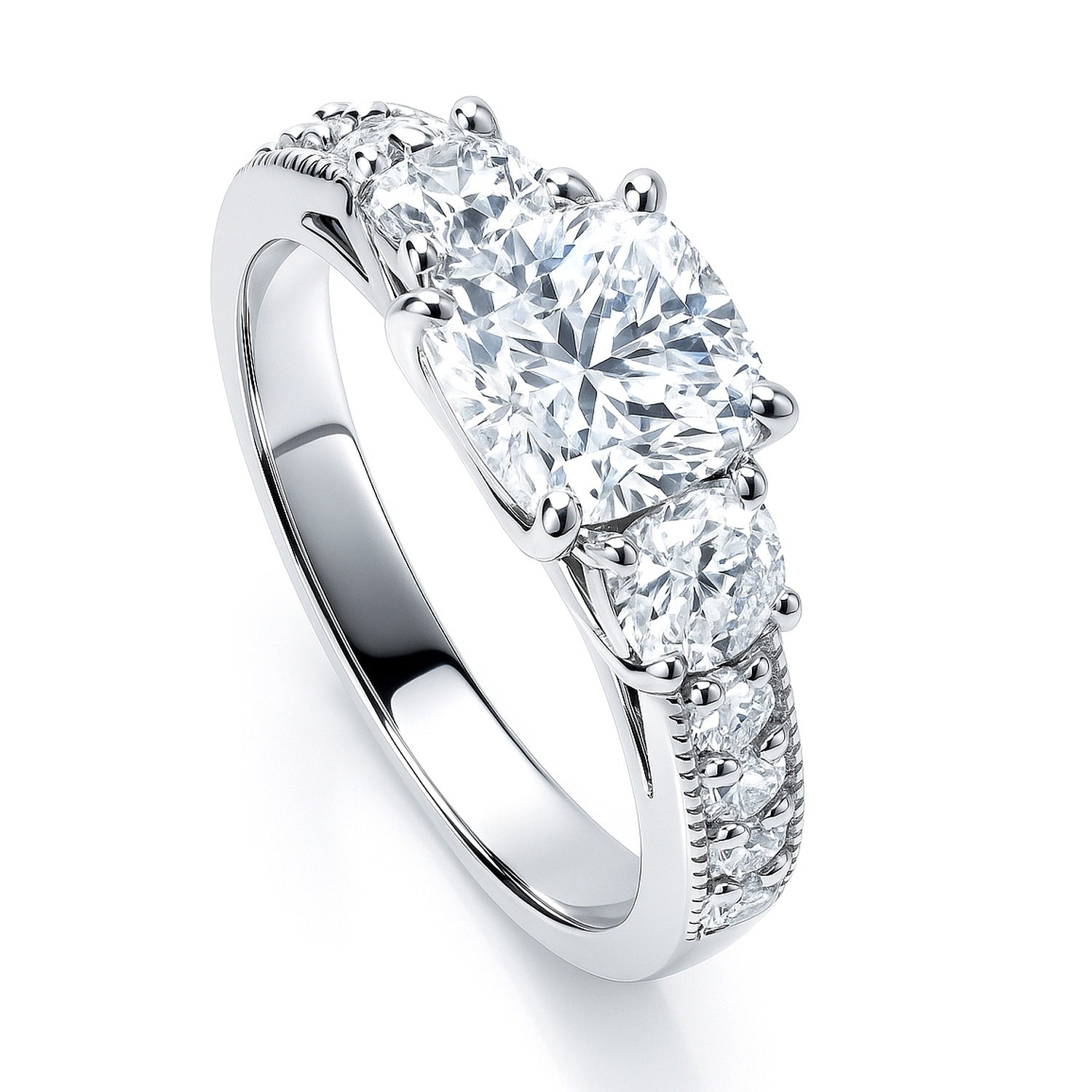 3-Stone 1.5ct Cushion CZ Ring in Sterling Silver, 4 of 7
