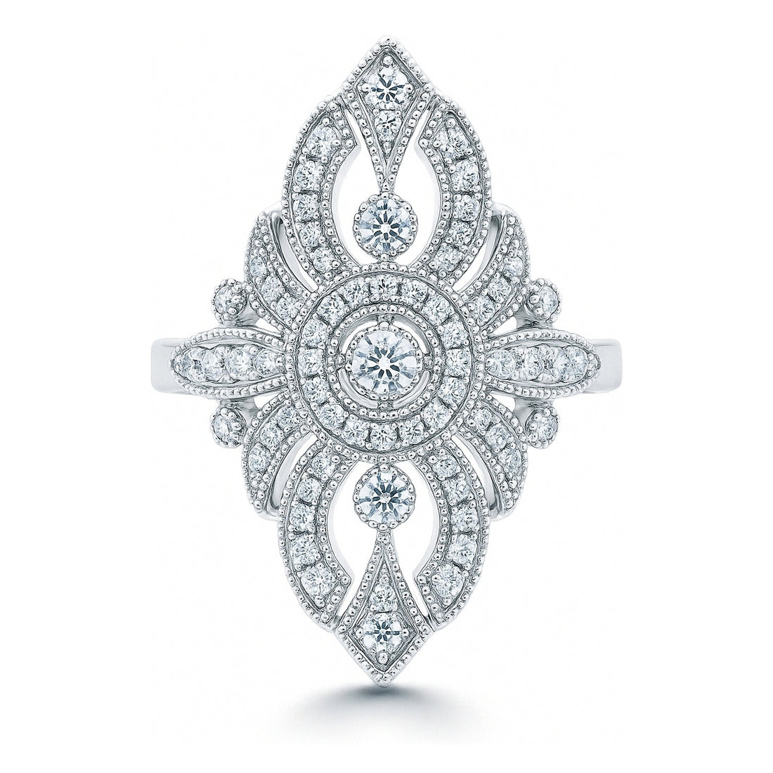 Navette Art Deco Milgrain CZ Ring in Sterling Silver