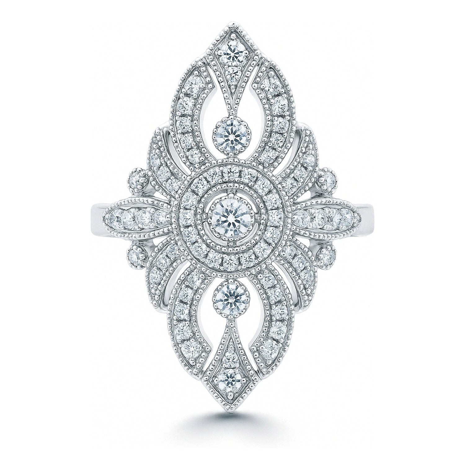 Navette Art Deco Milgrain CZ Ring in Sterling Silver, 1 of 5