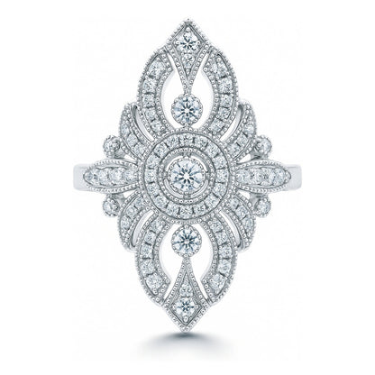 Navette Art Deco Milgrain CZ Ring in Sterling Silver