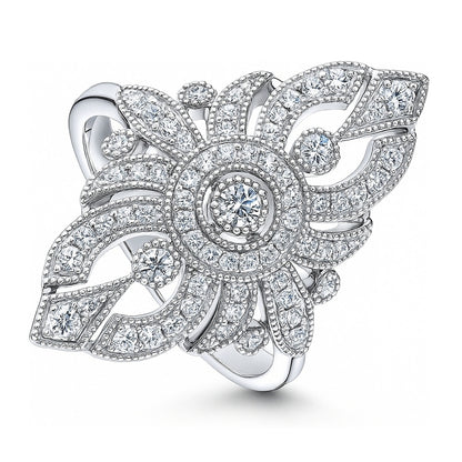 Navette Art Deco Milgrain CZ Ring in Sterling Silver