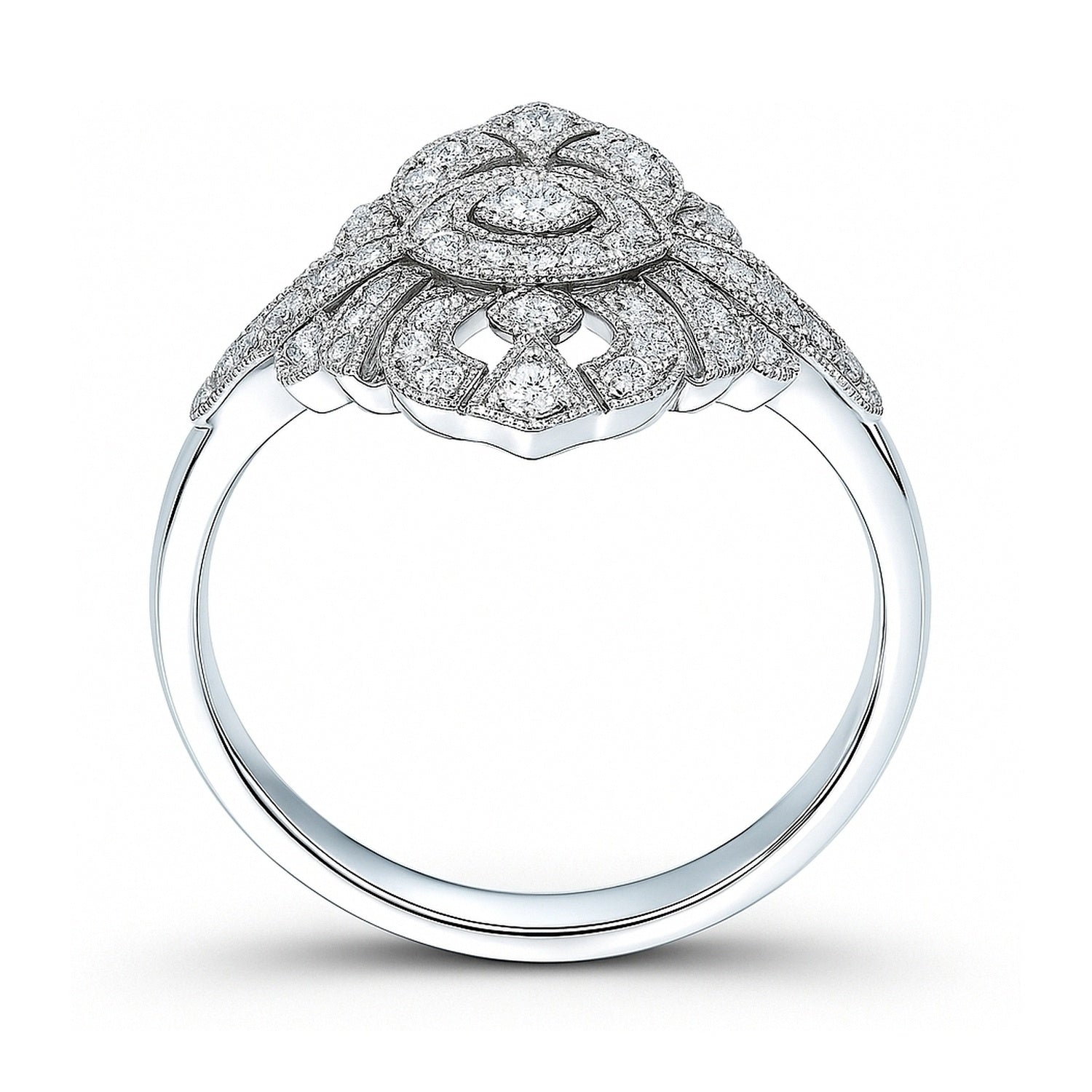 Navette Art Deco Milgrain CZ Ring in Sterling Silver
