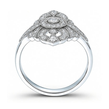Navette Art Deco Milgrain CZ Ring in Sterling Silver