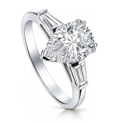 Solitaire 1.8ct Pear CZ Ring in Sterling Silver