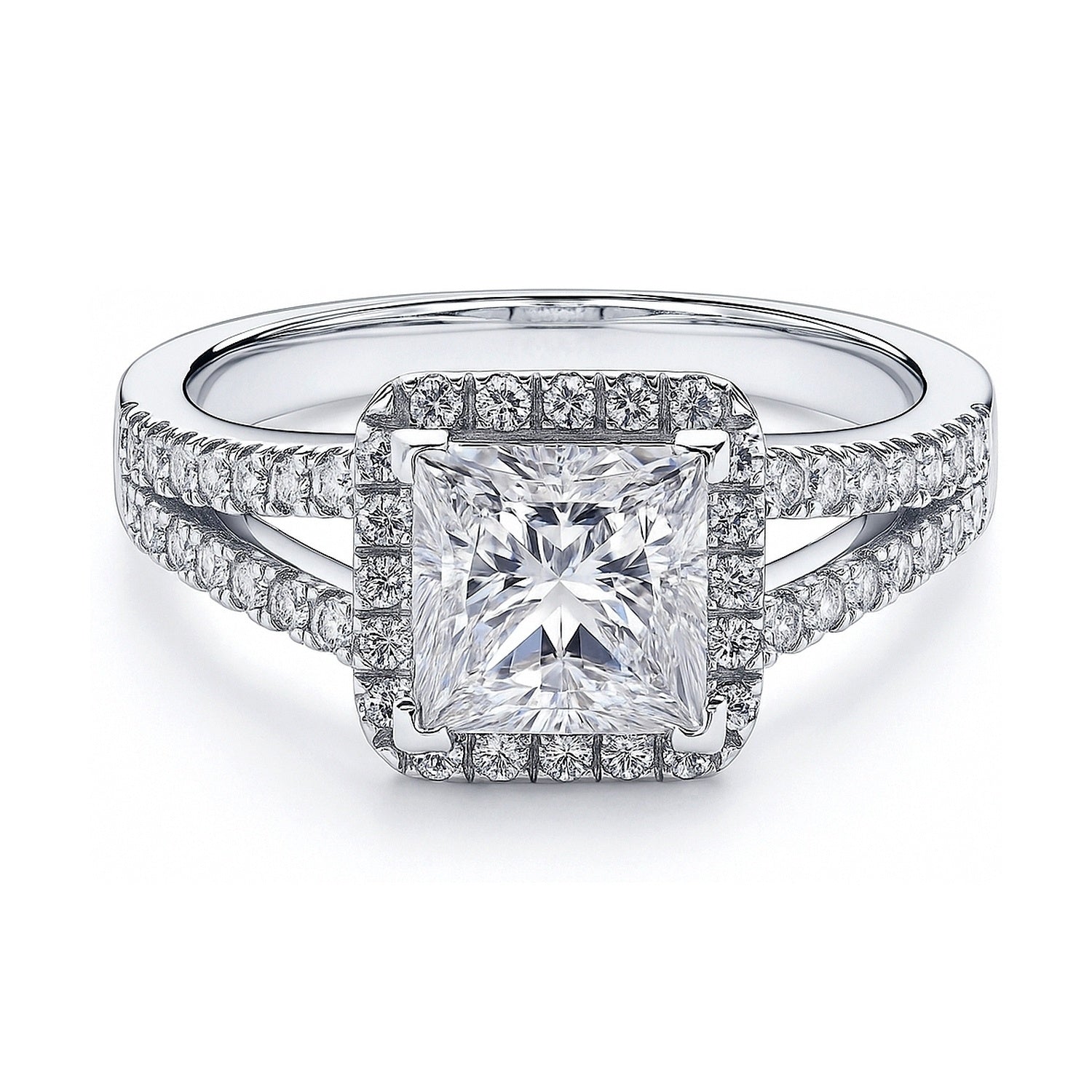 Halo Princess CZ Split Shank Ring in Sterling Silver, 1 of 8