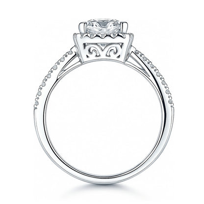 Halo Princess CZ Split Shank Ring in Sterling Silver
