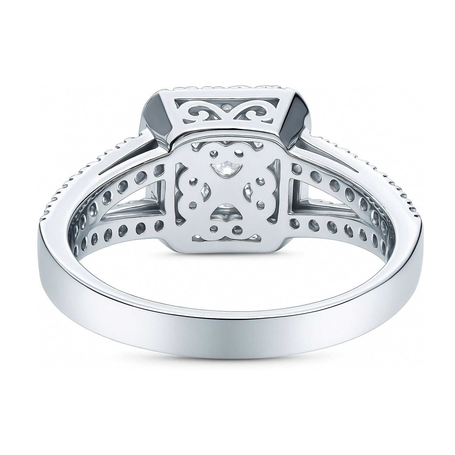 Halo Princess CZ Split Shank Ring in Sterling Silver