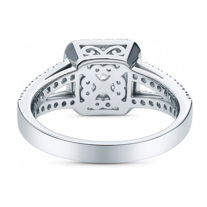 Halo Princess CZ Split Shank Ring in Sterling Silver