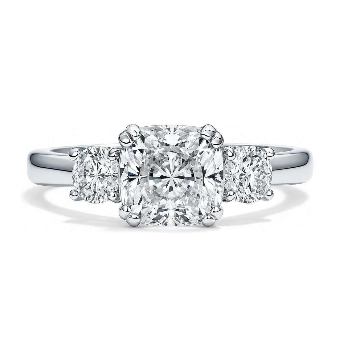 3-Stone 2ct Cushion CZ Ring in Sterling Silver