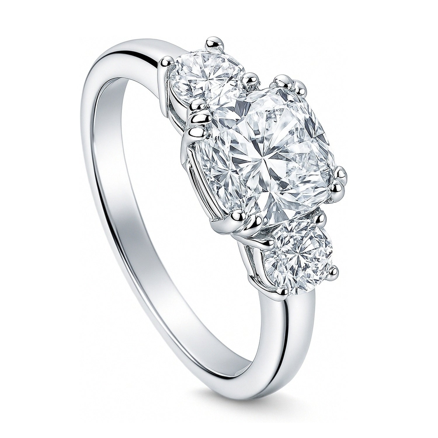 3-Stone 2ct Cushion CZ Ring in Sterling Silver