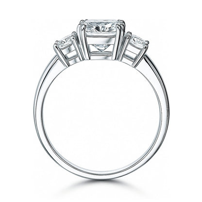 3-Stone 2ct Cushion CZ Ring in Sterling Silver