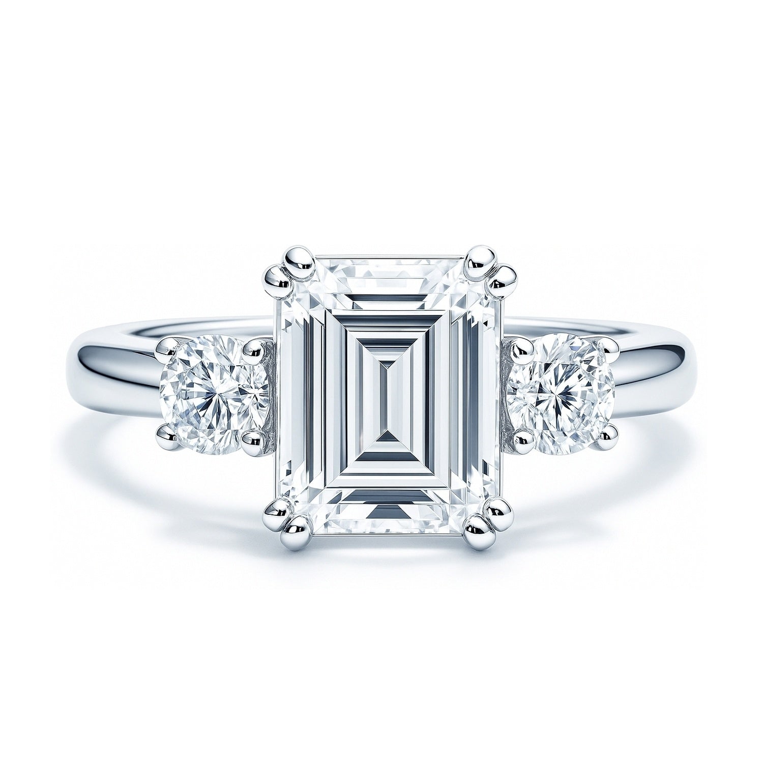 3-Stone 2.6ct Emerald Cut CZ Ring in Sterling Silver, 1 of 13