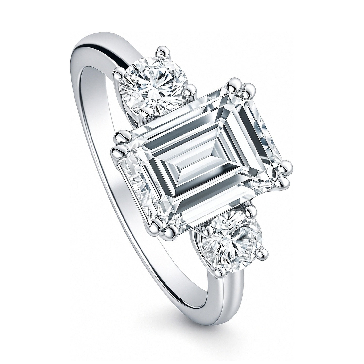 3-Stone 2.6ct Emerald Cut CZ Ring in Sterling Silver, 4 of 13