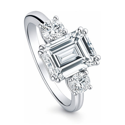 3-Stone 2.6ct Emerald Cut CZ Ring in Sterling Silver