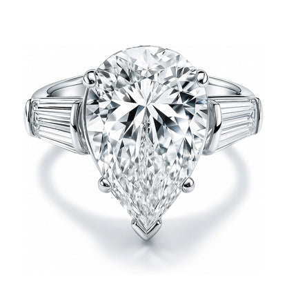 3-Stone 8ct Pear CZ Ring in Sterling Silver
