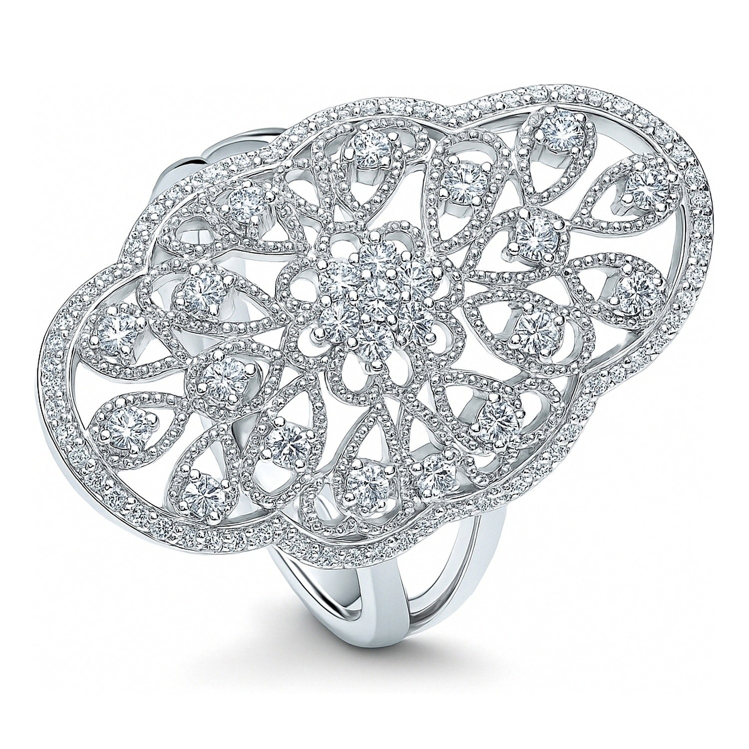 Flower Navette Art Deco Filigree CZ Ring in Sterling Silver, 4 of 8