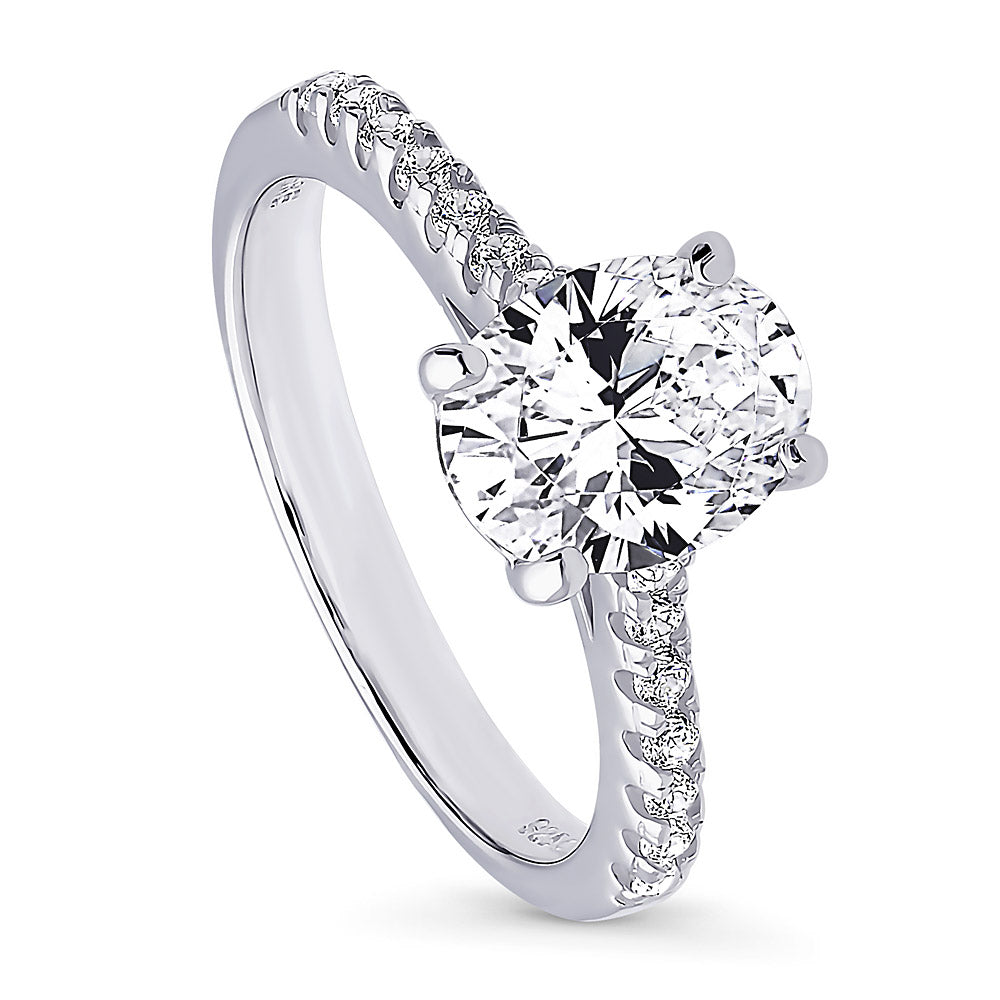 Front view of Solitaire 1.8ct Oval CZ Ring in Sterling Silver, 4 of 11