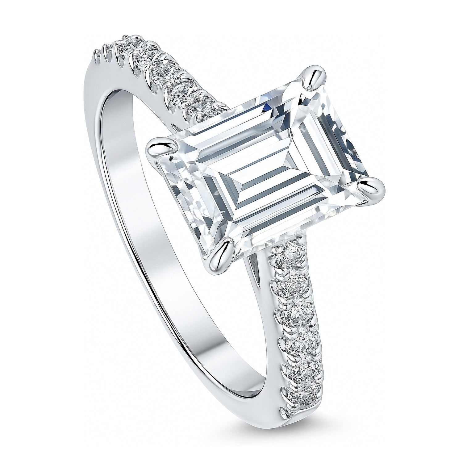 Solitaire 2.6ct Emerald Cut CZ Ring in Sterling Silver, 4 of 8