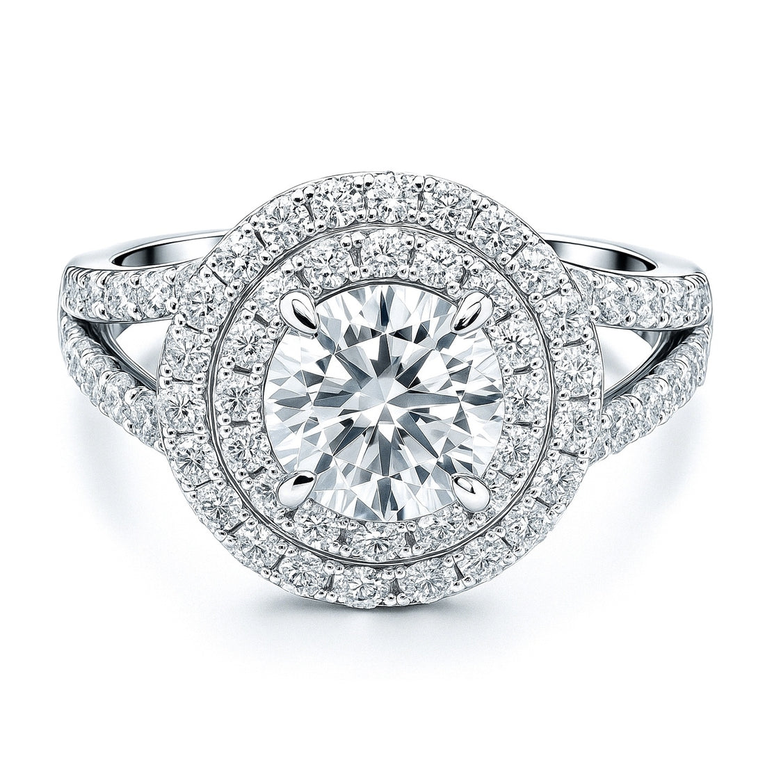 Halo CZ Split Shank Ring in Sterling Silver